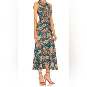 Ulla Johnson Teal Floral Midi Dress